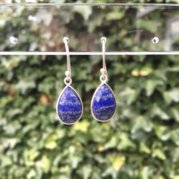 Edelsteen oorbellen lapis lazuli 925 zilver druppel