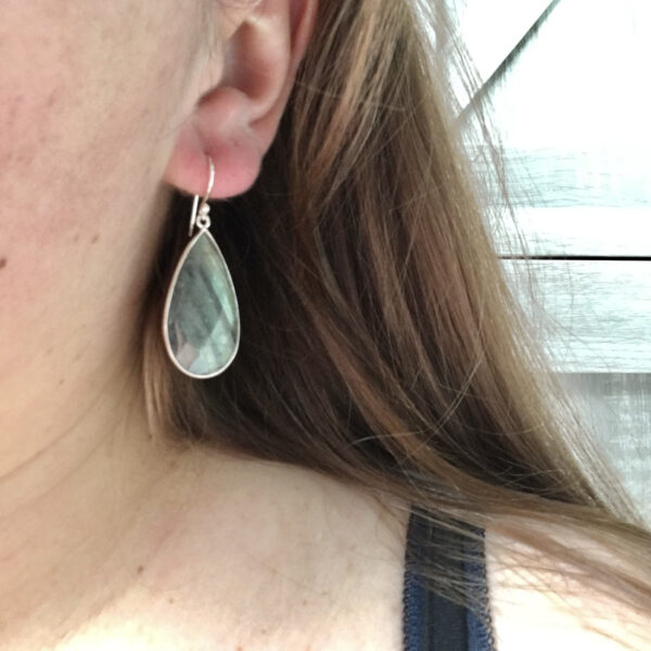 Grote edelsteen oorbellen labradoriet druppel 925 sterling zilver