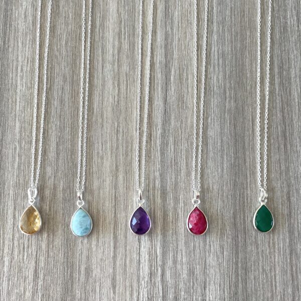 Korte ketting druppel hanger citrien amazoniet amethyst groene onyx 925 sterling zilver