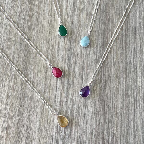 Korte ketting druppel hanger citrien amazoniet amethyst groene onyx 925 zilver