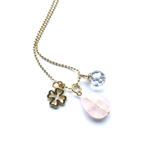 Sieraden set Rozenkwarts goud ketting