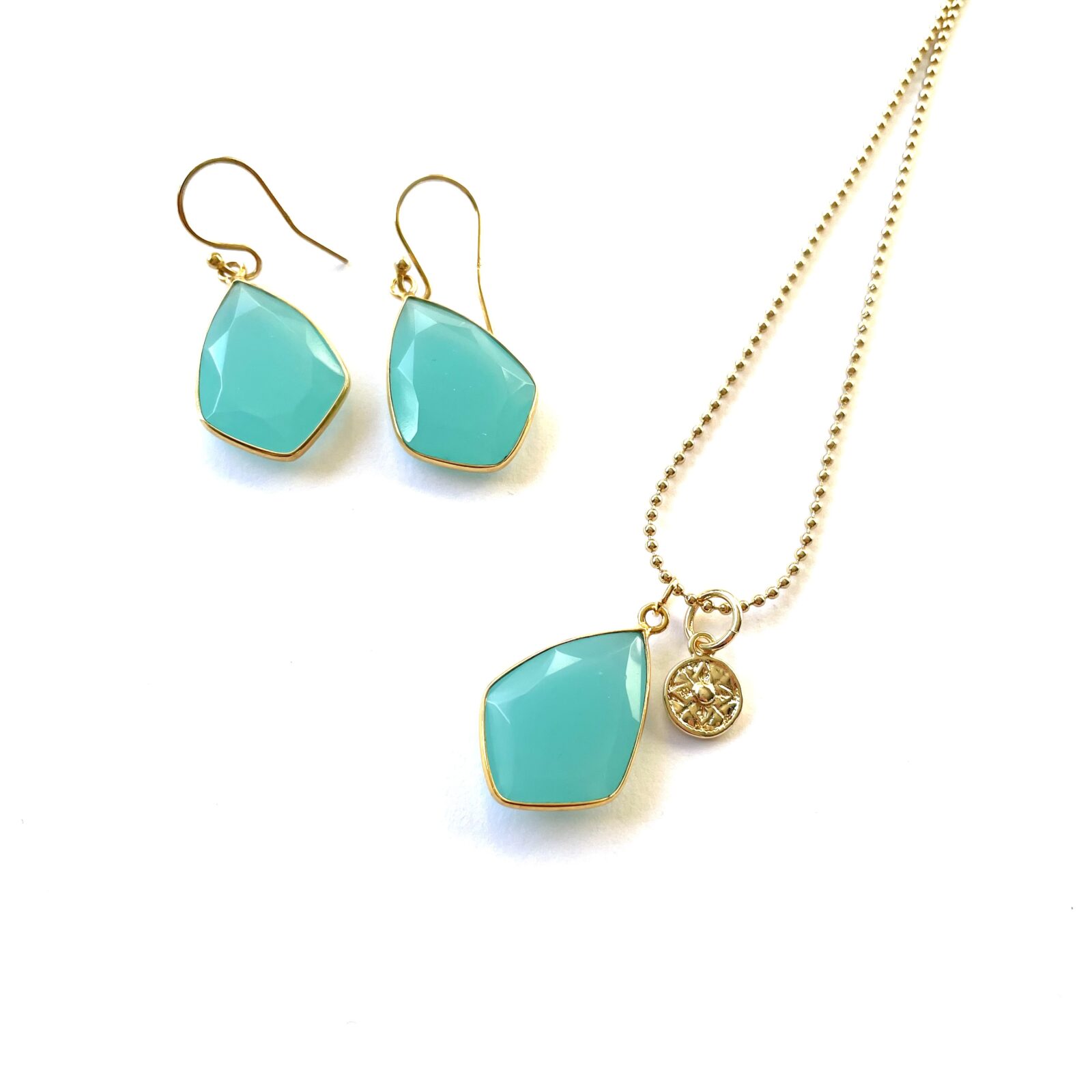 Sieraden set amazoniet kleine munt goud